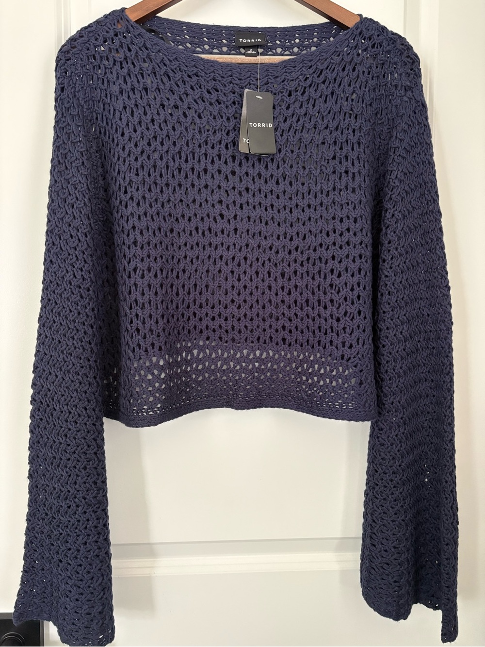 Torrid Peacoat Blue Open Stitch Cropped Pullover Shrug NWT 2X